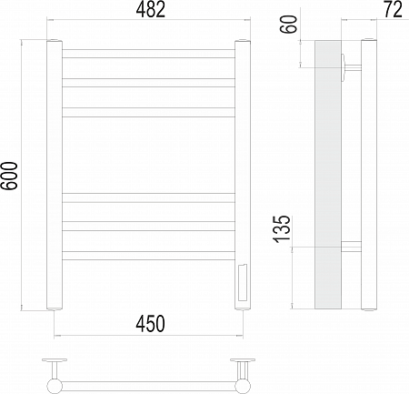 Аврора П6 450х600 электро КС ЧЕРНЫЙ МУАР Полотенцесушитель TERMINUS Керчь - фото 3