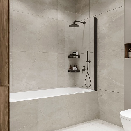 Шторка на ванну распашная Terminus Ното 02 1500х700 проф.черный Керчь - фото 1