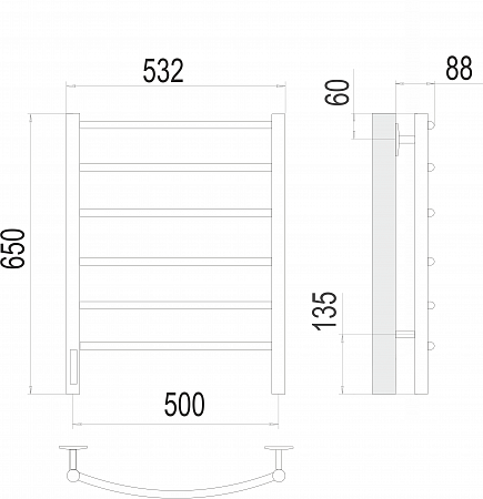 Классик П6 500х650 Электро (quick touch) слева Полотенцесушитель  TERMINUS Керчь - фото 3