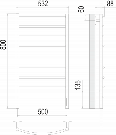 Классик П8 500х800 электро КС ЧЕРНЫЙ МУАР Полотенцесушитель TERMINUS Керчь - фото 3