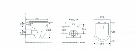 Подвесной унитаз безободковый Terminus Аврора Монолит 495х360 белый Керчь - фото 3