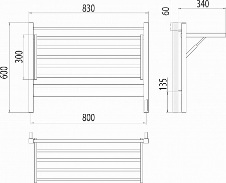 Горизонт П8 800х600 электро КС ЧЕРНЫЙ МУАР Полотенцесушитель TERMINUS Керчь - фото 5